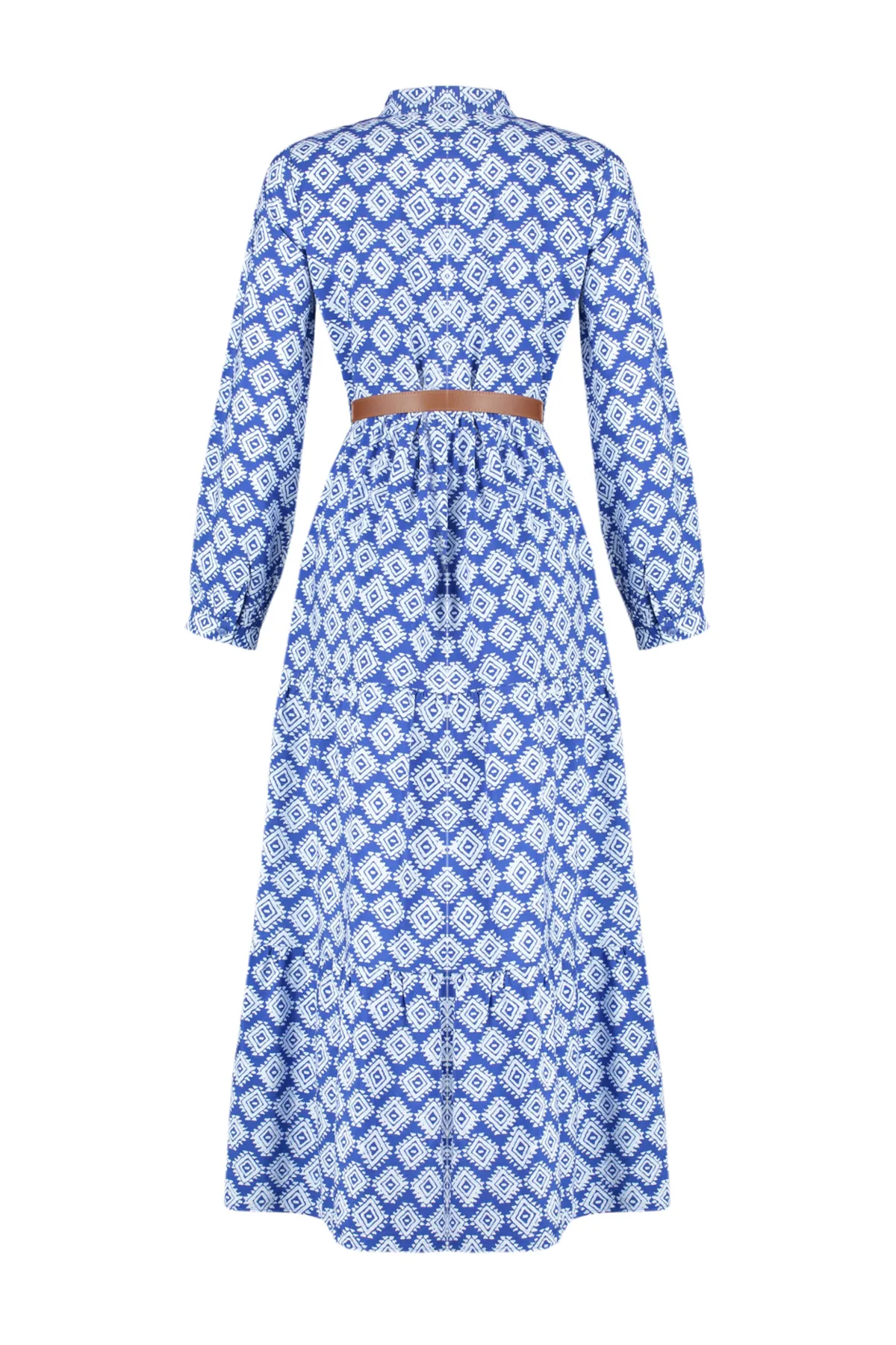 Trendyol Modest  Saks-Gürtelrock, Volant, Blumenmuster, gefüttertes Webkleid TCTSS23EB00111