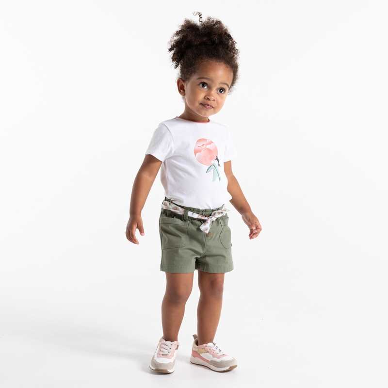 Short saharien à ceinture imprimée paons vert bébé fille