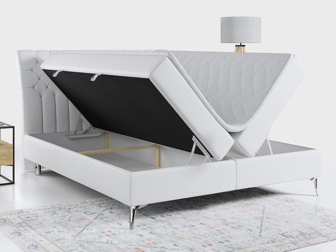 MKS MÖBEL Boxspringbett MILEN, Polsterbett mit Multipocket-Matratze und Topper