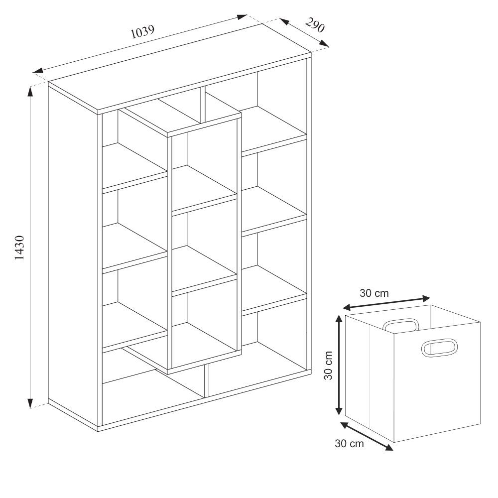 Vicco Raumteiler Bücherregal Standregal Sonoma inkl. Faltboxen