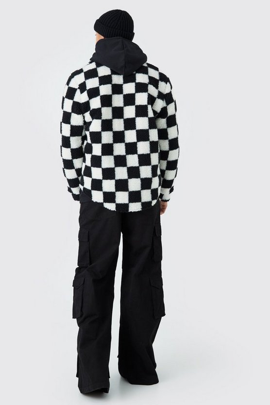Borg-Overshirt mit Schachbrett-Print