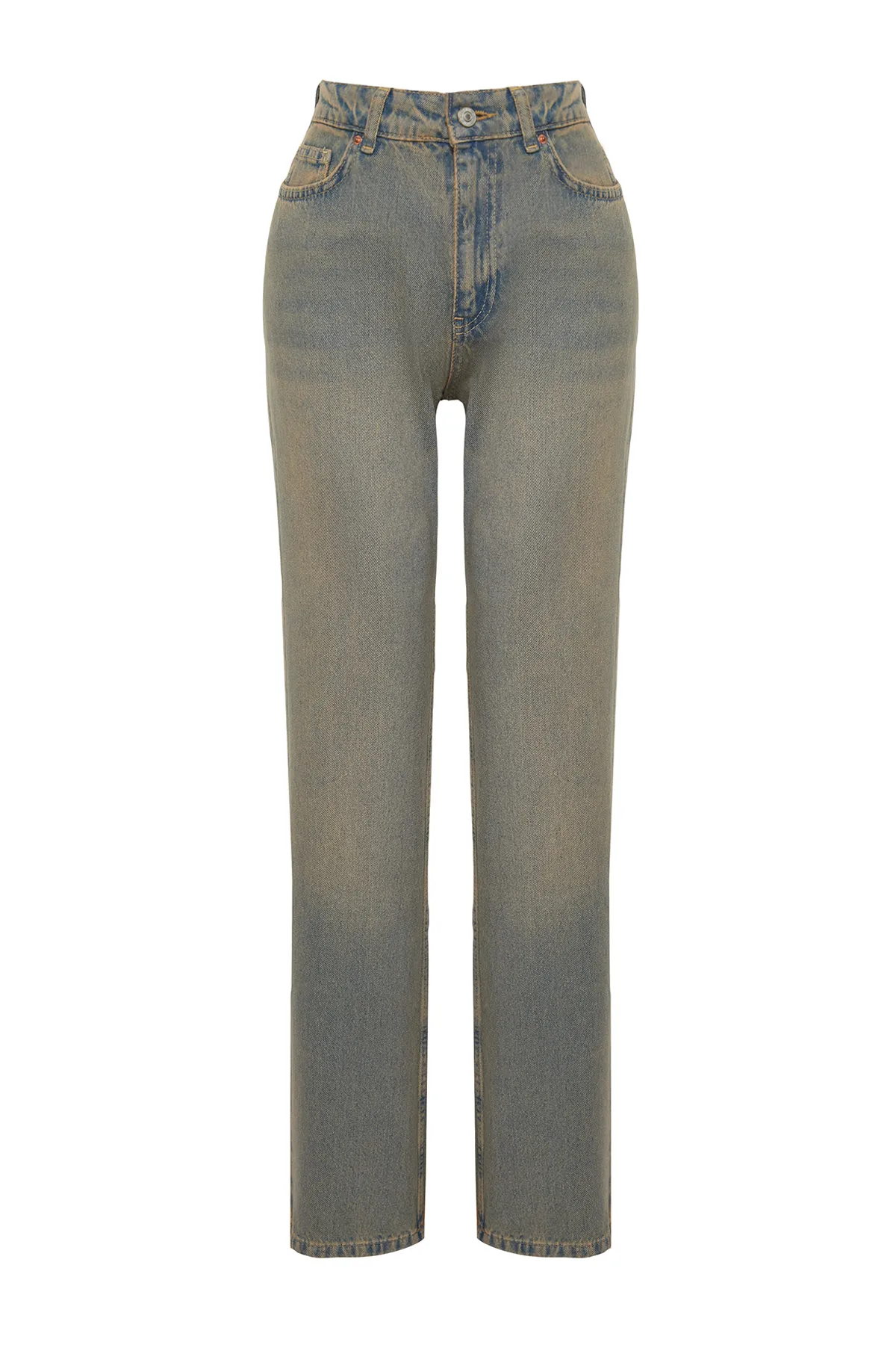 Trendyol Collection  Jeans mit niedriger Taille und weitem Bein in blassblauem Vintage-Effekt TWOSS24JE00021