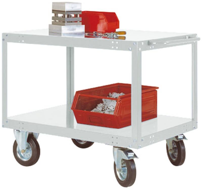 Manuflex Mobil Tischwagen TRANSOMOBIL 2 Fachböden Lichtgrau 700 x 1.000 x 850 mm
