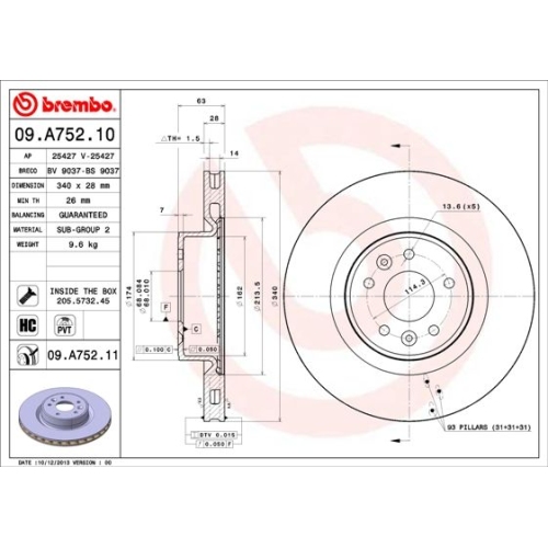 Bremsscheibe Brembo Vorderachse  1 Stück 09.A752.11 - ATU