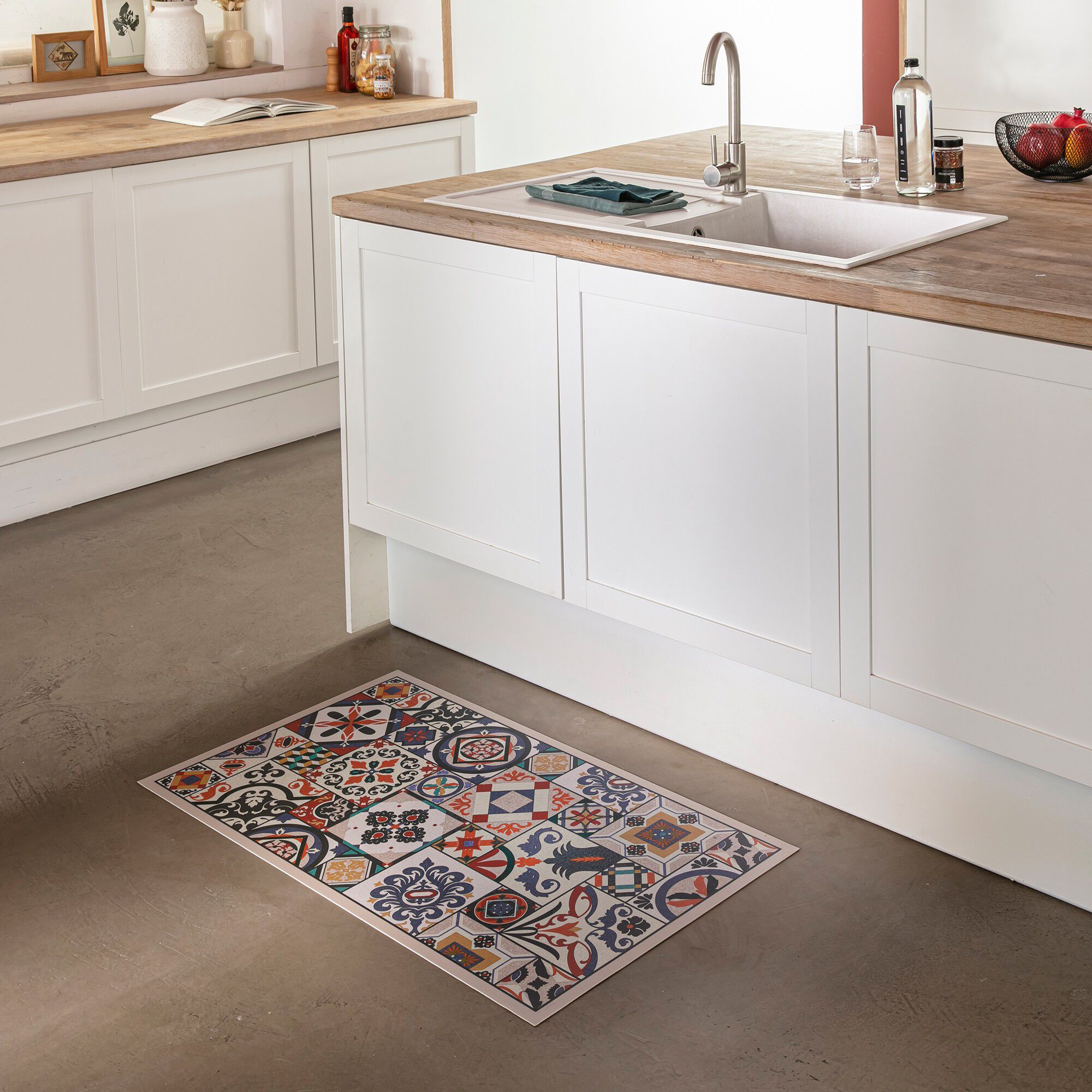 Tapis vinyle effet carreaux de ciment