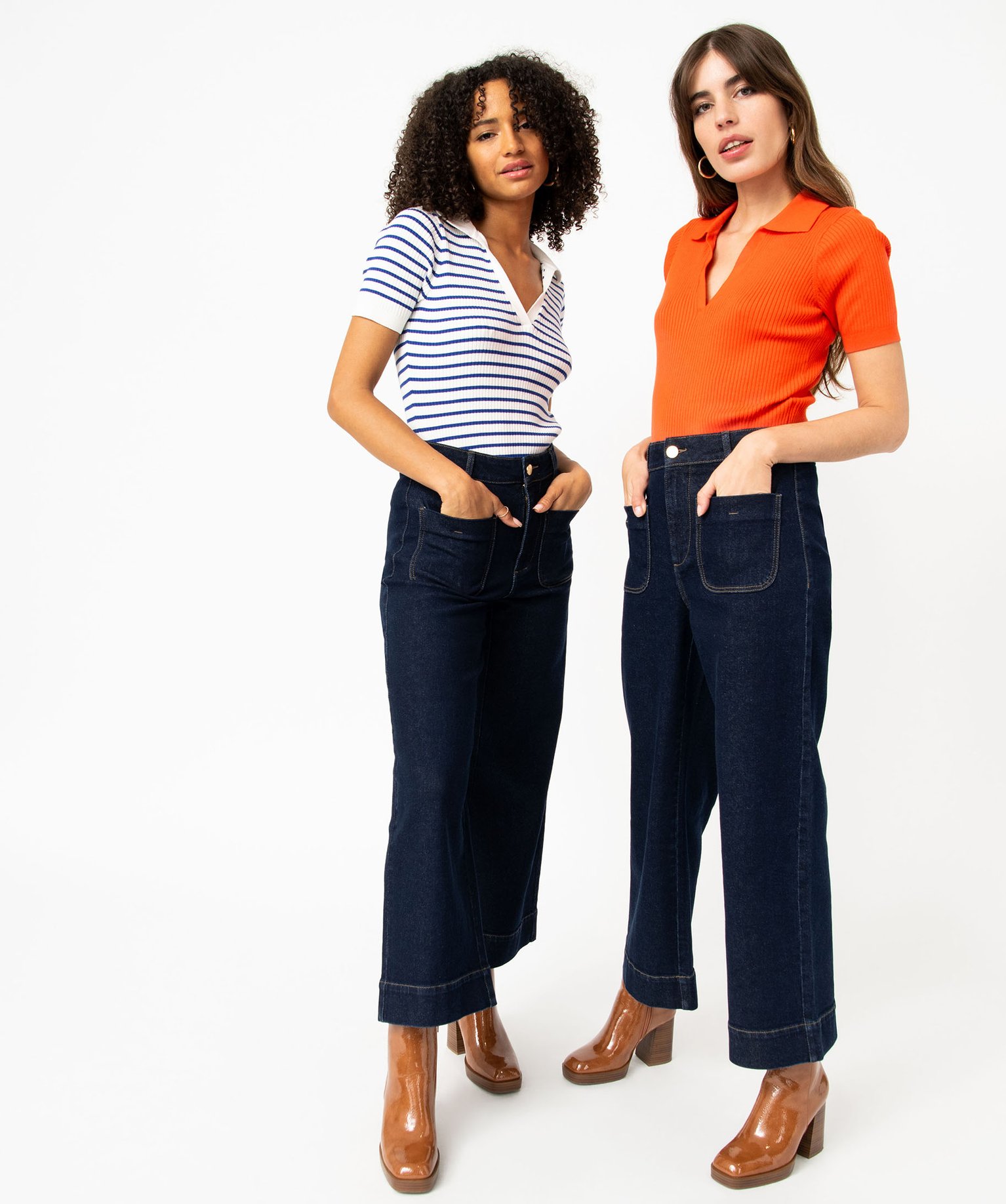 Pull à manches courtes et col V femme rouge | GEMO