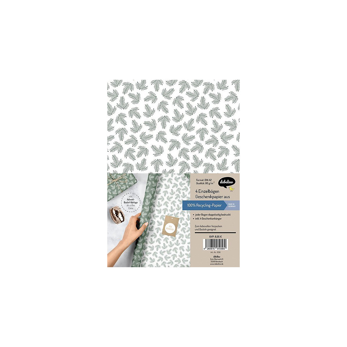Geschenkpapier Set: Weihnachten: grün-weiße Tannenzweige