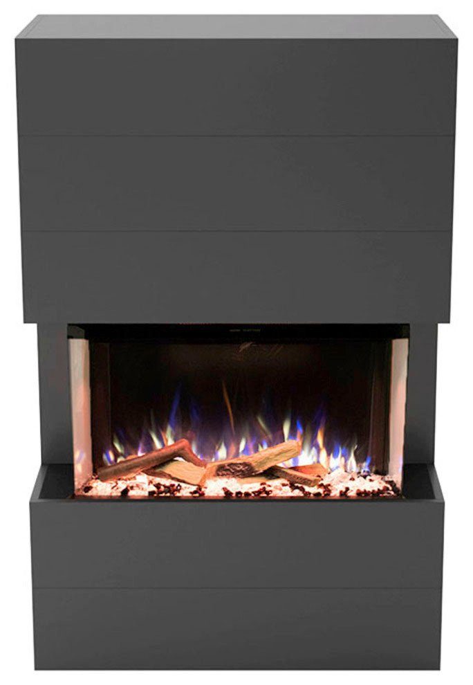 GLOW FIRE Elektrokamin Portia, 3sided E-Motion 3D LED, täuschend echte Flamme mit Heizung, Kristall- und Holz Dekoration
