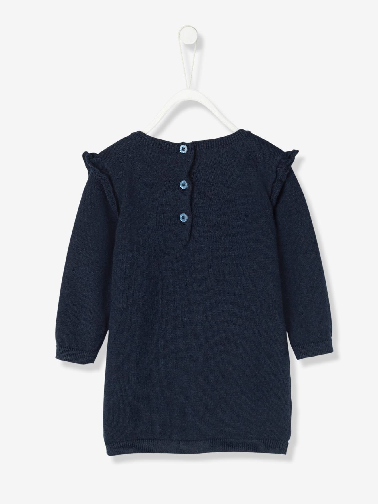 Vertbaudet Baby Strickkleid mit Stickerei - dunkelblau