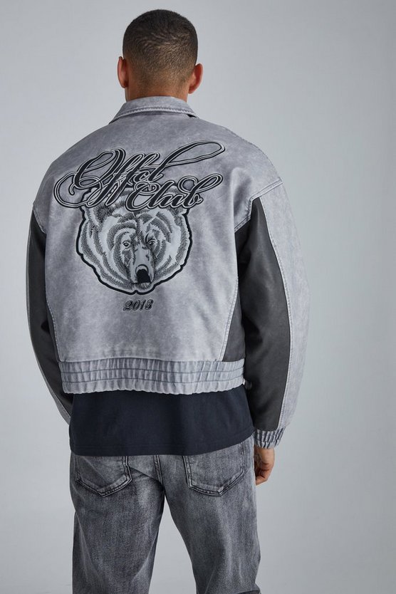 Kastige PU-Jacke mit Kragen