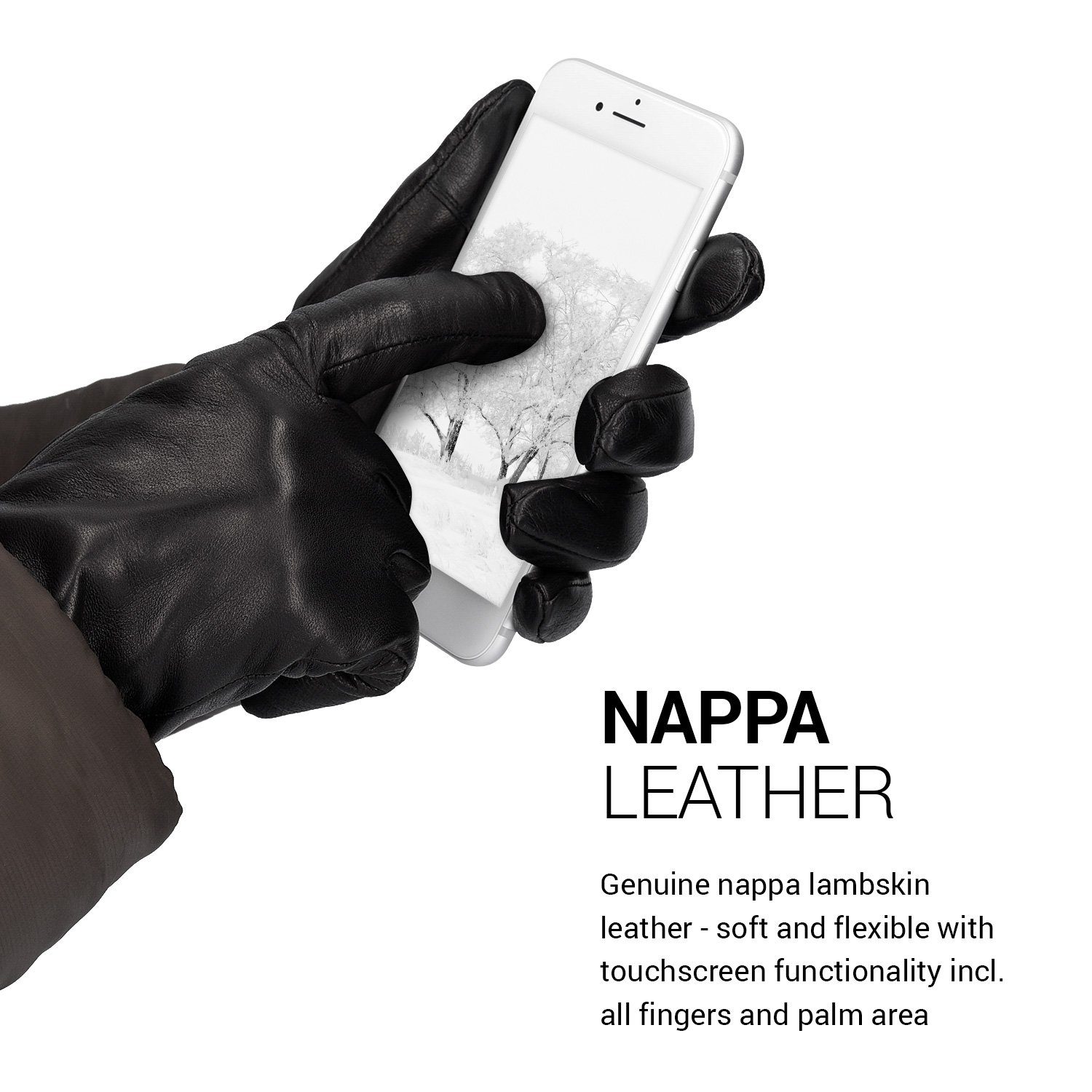 Navaris Lederhandschuhe Touchscreen Nappa Lederhandschuhe Damen - Lammleder Kaschmir Mix
