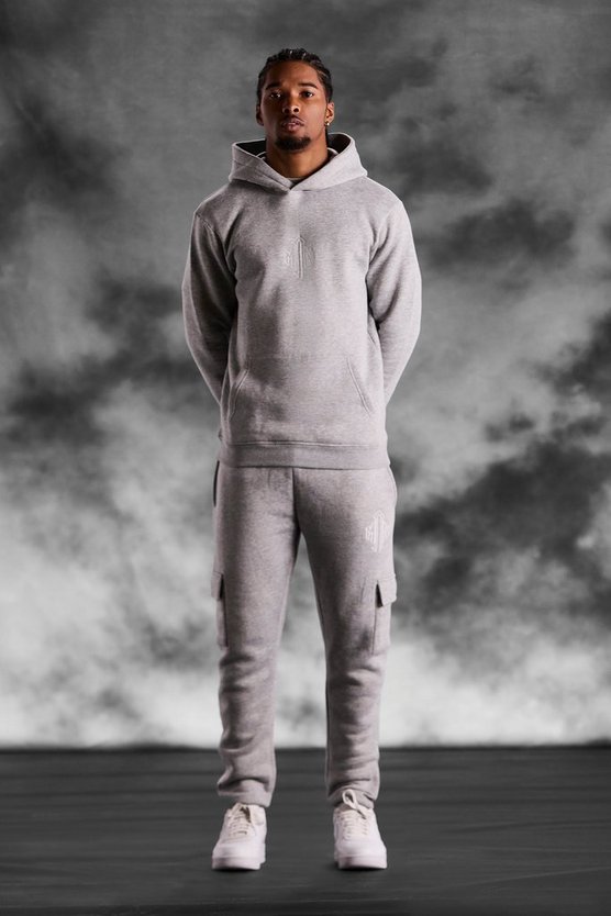Man Slim-Fit Cargo-Trainingsanzug mit Kapuze