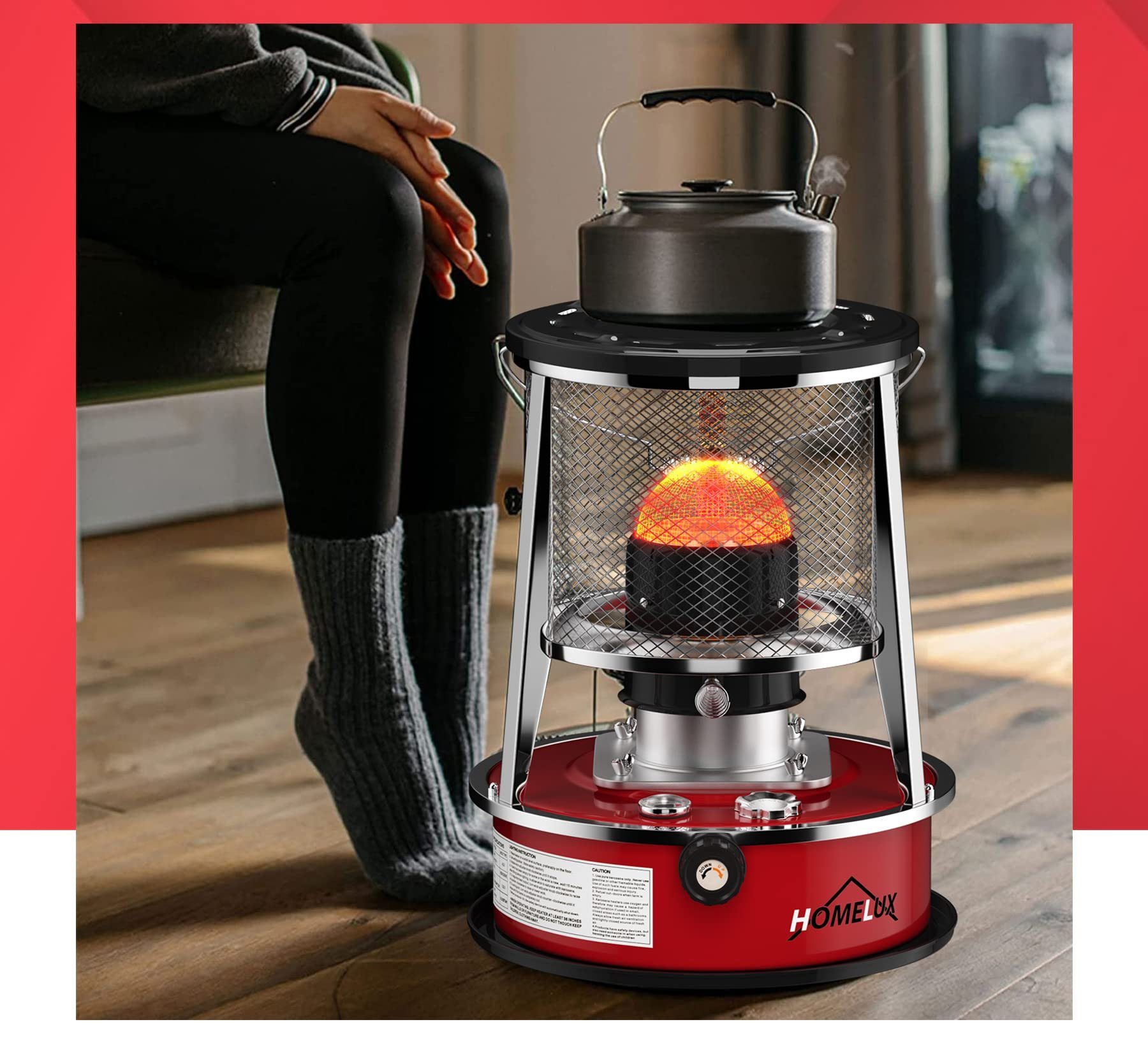 HOMELUX Heizstrahler Petroleumheizung 4.5L&8900 BTU/H Petroleumofen Ohne Strom Innen, Tragbare Petroleum-Heizung Petroleum,für Camping Zelt Heizung Kochen