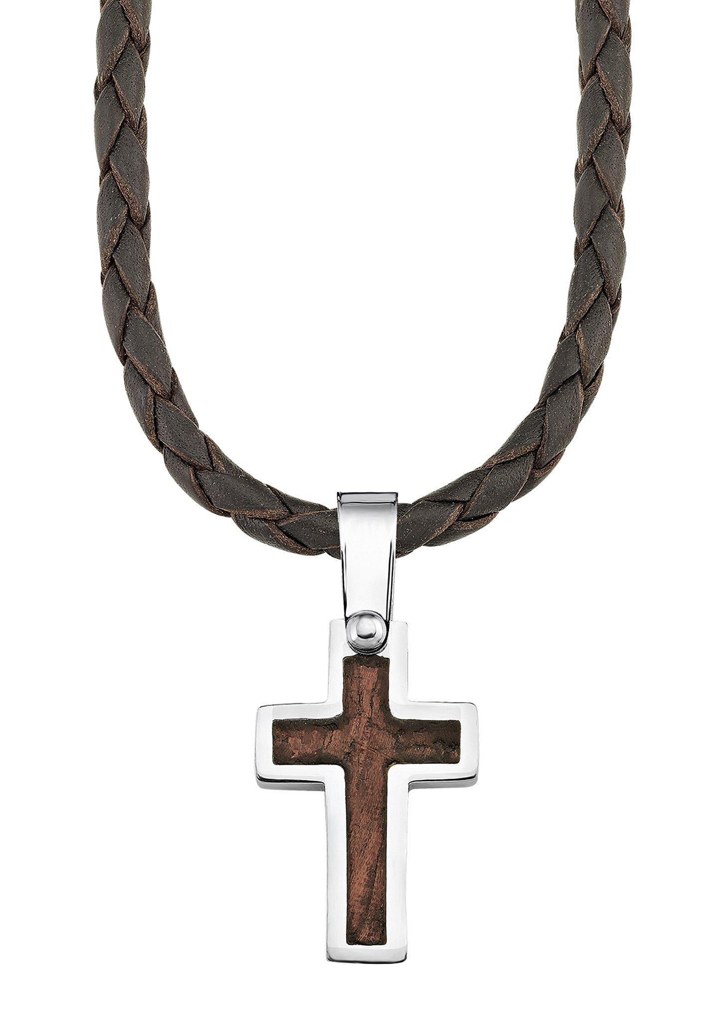 Lederkette mit Edelstahlkreuz  272.207.6411.2601-85B2