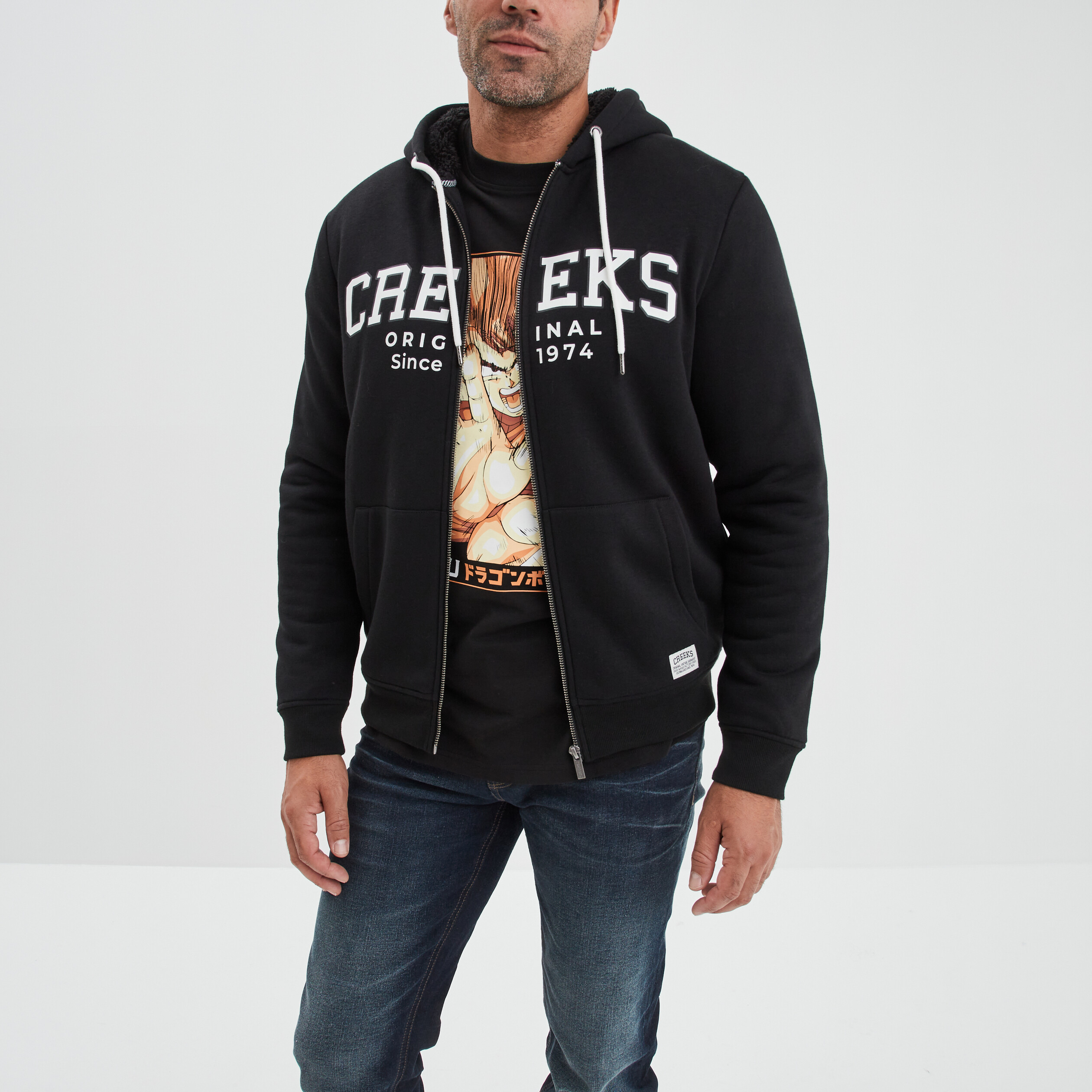 Sweat zippé à capuche doublé Creeks noir homme | La Halle