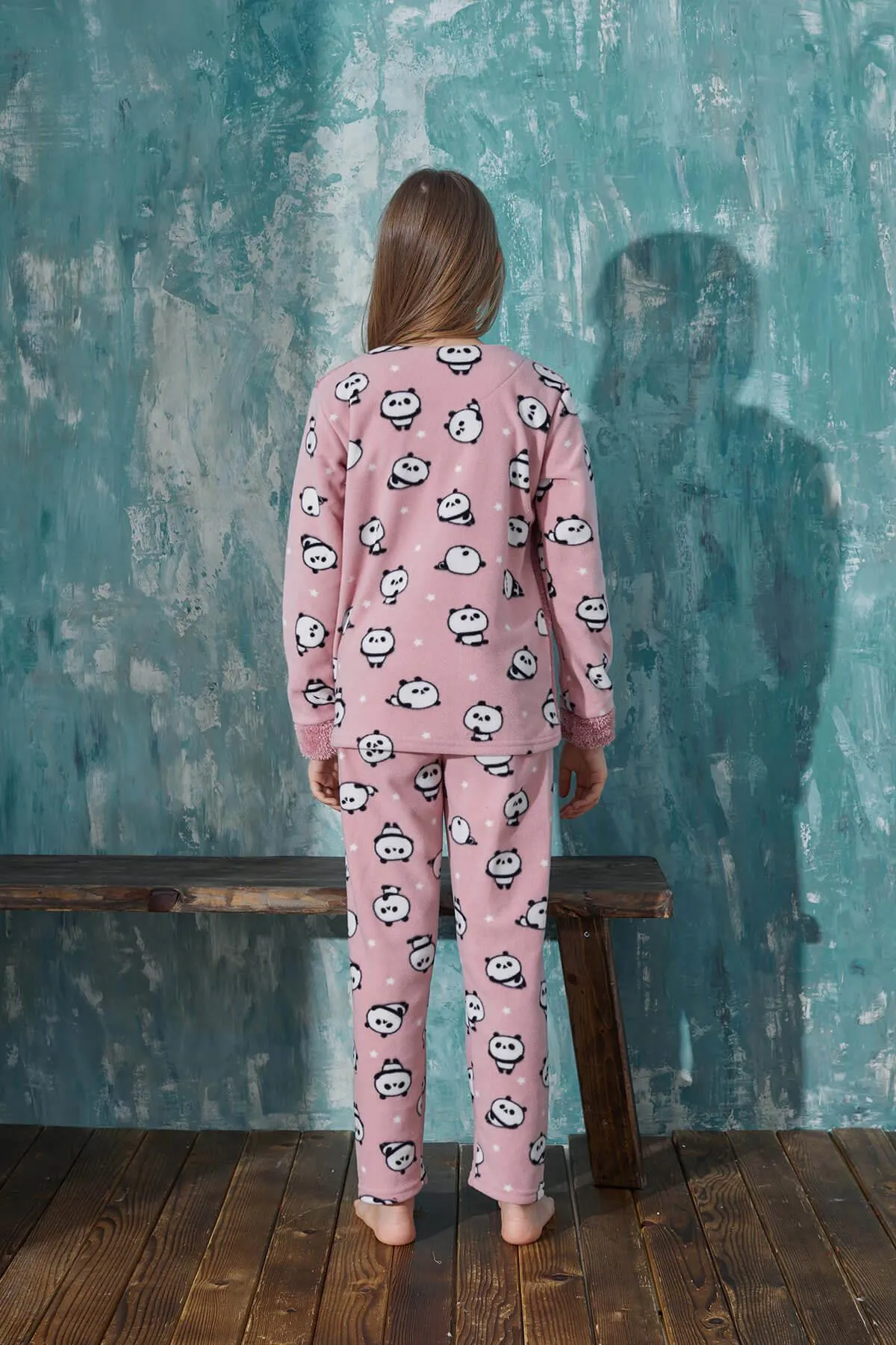 Pijamaevi  Powder Relax Panda-gemustertes Plüsch-Pyjama-Set für Mädchen