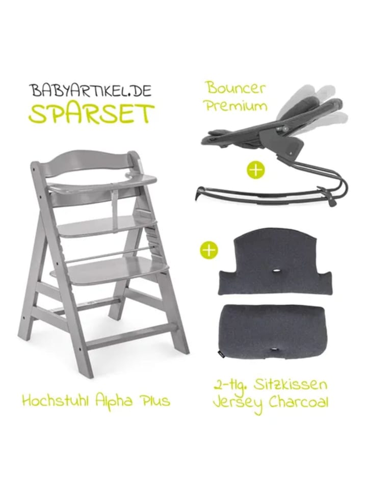 Hauck Alpha Plus Grey 4-tlg. Newborn Set - Hochstuhl   2in1 in grau günstig kaufen onesize