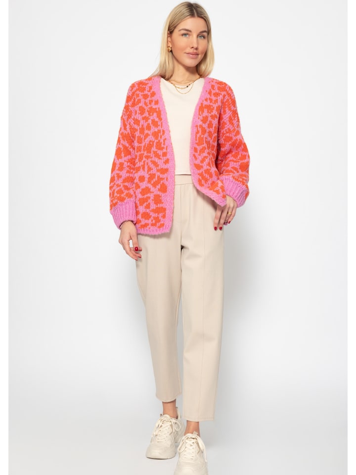 SASSYCLASSY Kurzer Cardigan mit Leo-Print in Rosa günstig kaufen