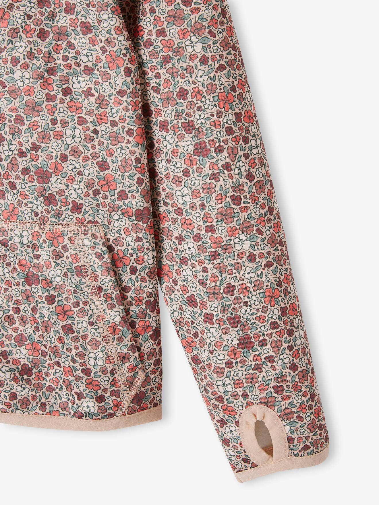 Sweat de sport zippé imprimé fleurs en matière technique rose imprimé