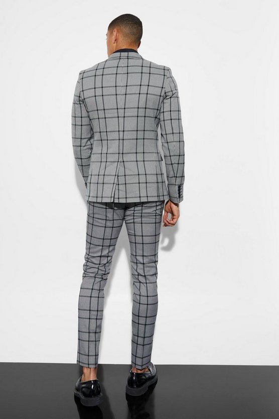 Einreihige karierte Skinny Anzugjacke