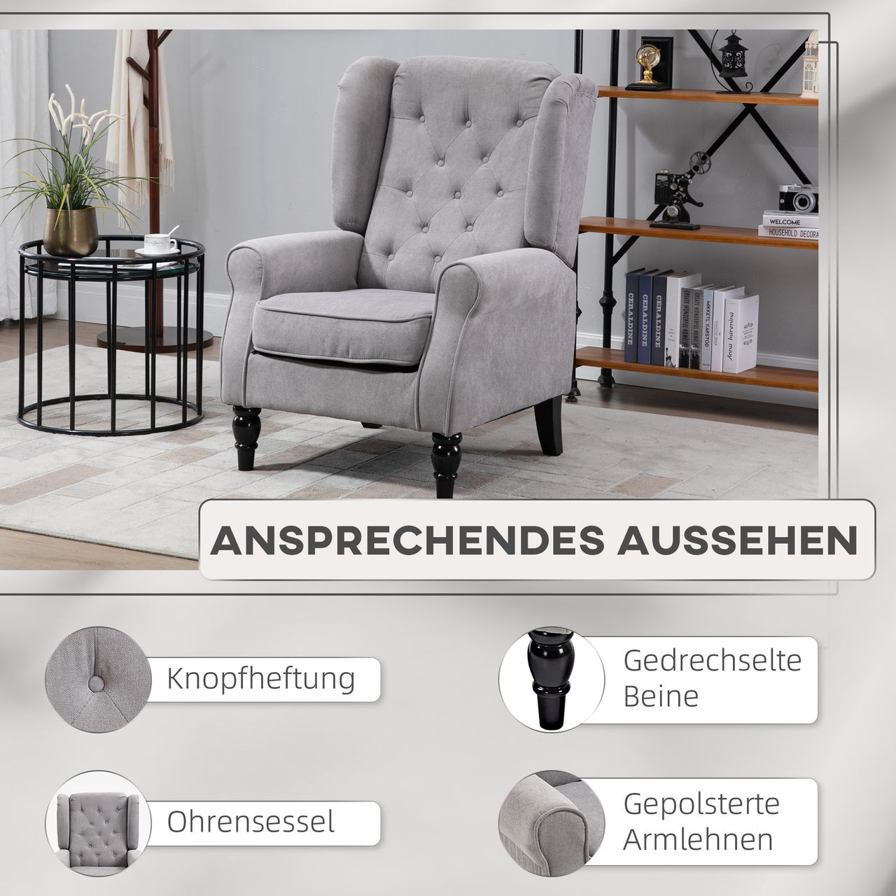 HOMCOM Einzelsofa Relaxsessel Einzelstuhl mit Tufting Polyester 2 Farben