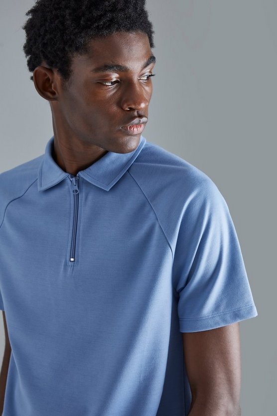 Slim-Fit Raglan Poloshirt mit Reißverschluss