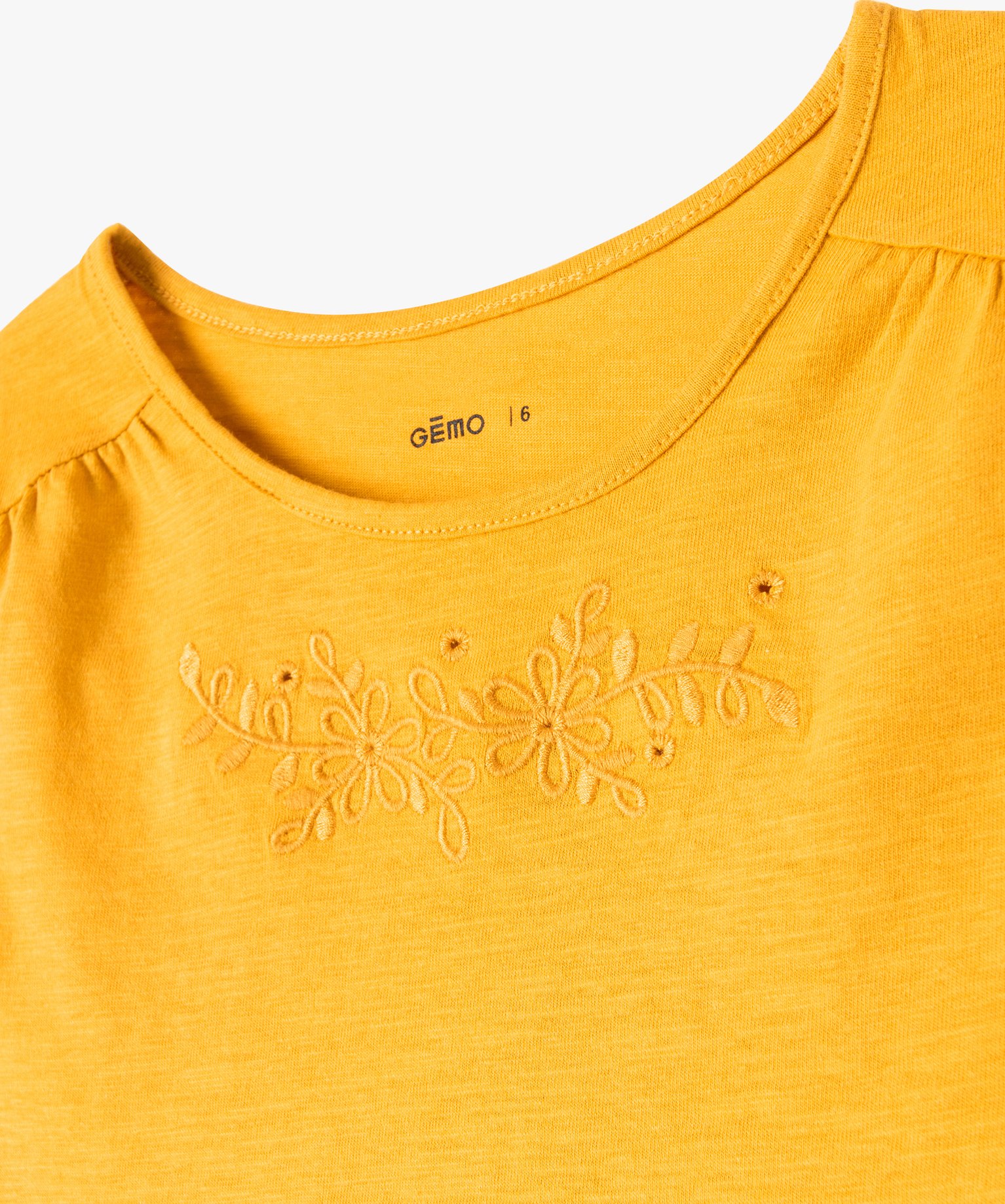 Tee-shirt droit à manches très courtes et broderie fille jaune | GEMO