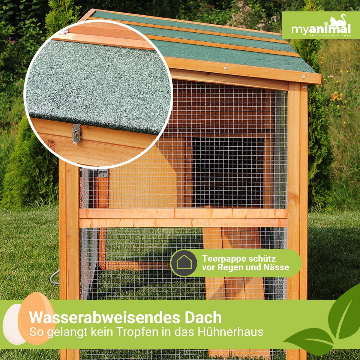 My Animal Hühnerstall Hühnerstall MH-04 für 3-4 Hühner - Wetter & Winterfest - Kiefernholz, Hühnerhaus Hühner Käfig Gehege Geflügelstall - Nistkasten