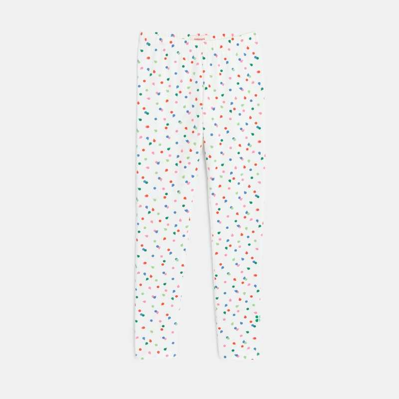 Legging fille blanc à pois en coton recyclé Catimini