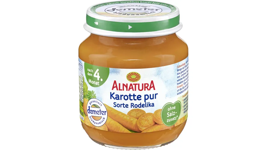 Alnatura Bio Karotte pur Sorte Rodelika, Babygläschen (nach 4. Mon.) 125 g