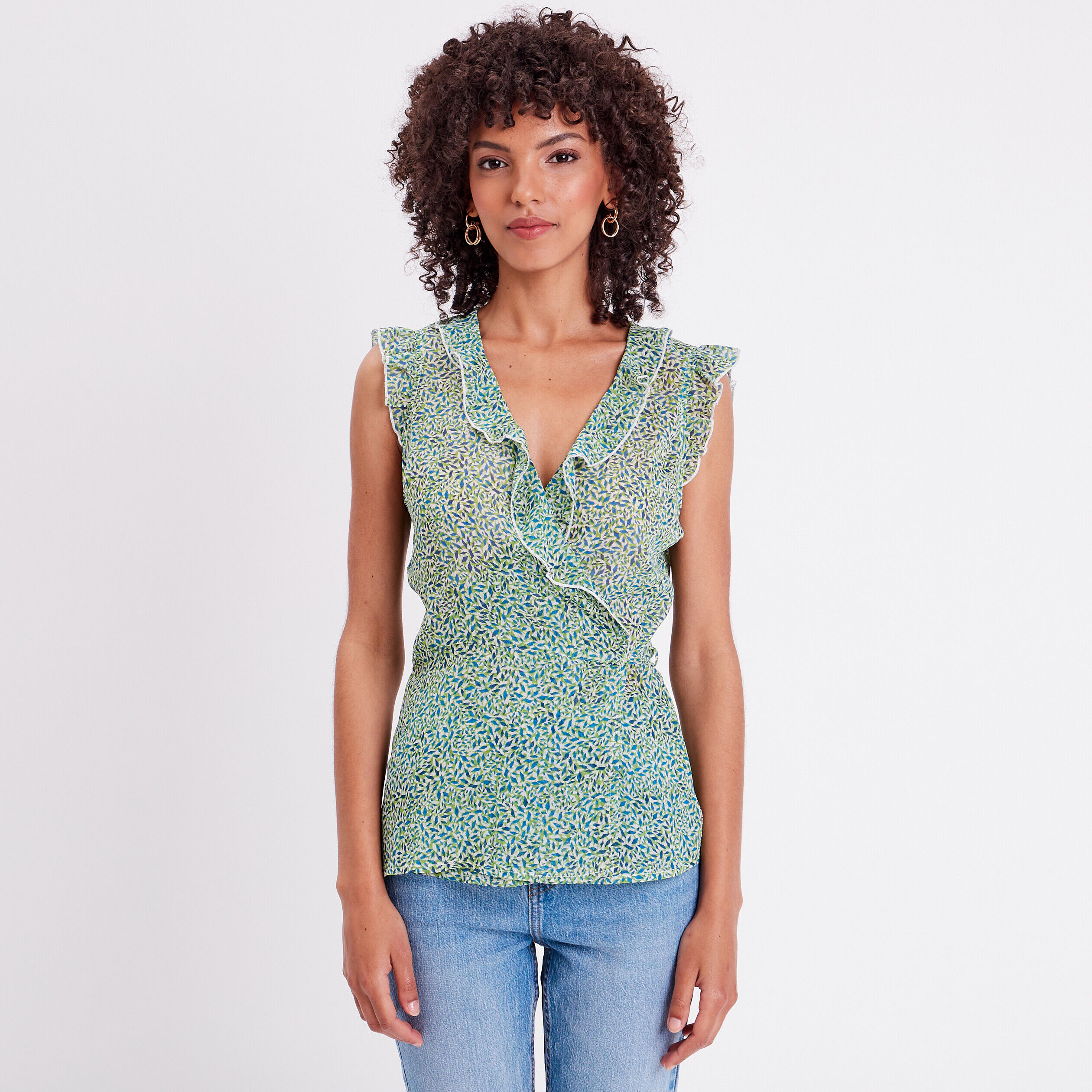 Blouse col cache-coeur vert femme | Cache Cache