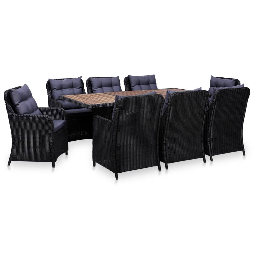 vidaXL Garten-Essgruppe 9-tlg. Garten-Essgruppe Poly Rattan Schwarz, (9-tlg)