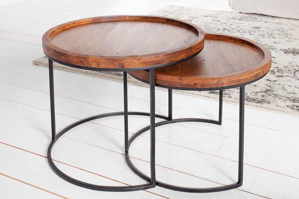 riess-ambiente Beistelltisch ELEMENTS Ø55cm natur / schwarz (Set, 2-St), Akazie-Massivholz · rund · Metall-Gestell · Wohnzimmer · Industrial