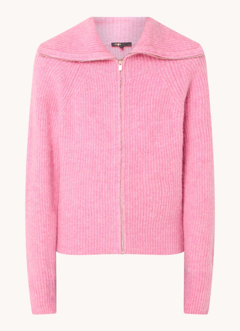 Cardigan Maje in maglia a coste, misto lana d'alpaca e fantasia mélange.