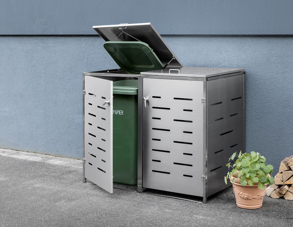 HC Garten & Freizeit Mülltonnenverkleidung 2er Mülltonnenbox, Edelstahl