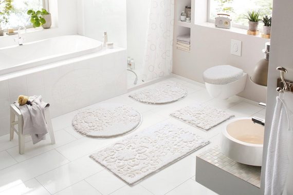 Badematte Sophia Grund, Höhe 22 mm, rutschhemmend beschichtet, Polyester, rechteckig, Hoch-Tief-Struktur, Made in Europe