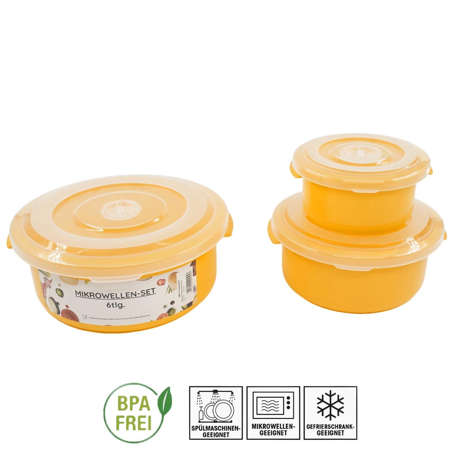 Plentyfy Mikrowellenbehälter Vorratsdosen Set, Kunststoff, (PLENTYFY, Mikrowellenschüssel Set 6-tlg., rund, Orange, mit Entlüftung, Mikrowellengeschirr, Mikrowellendose, Microwave, Meal Prep, kunststoff, 6-tlg., Premium), Meal Prep Boxen - Mikrowelle