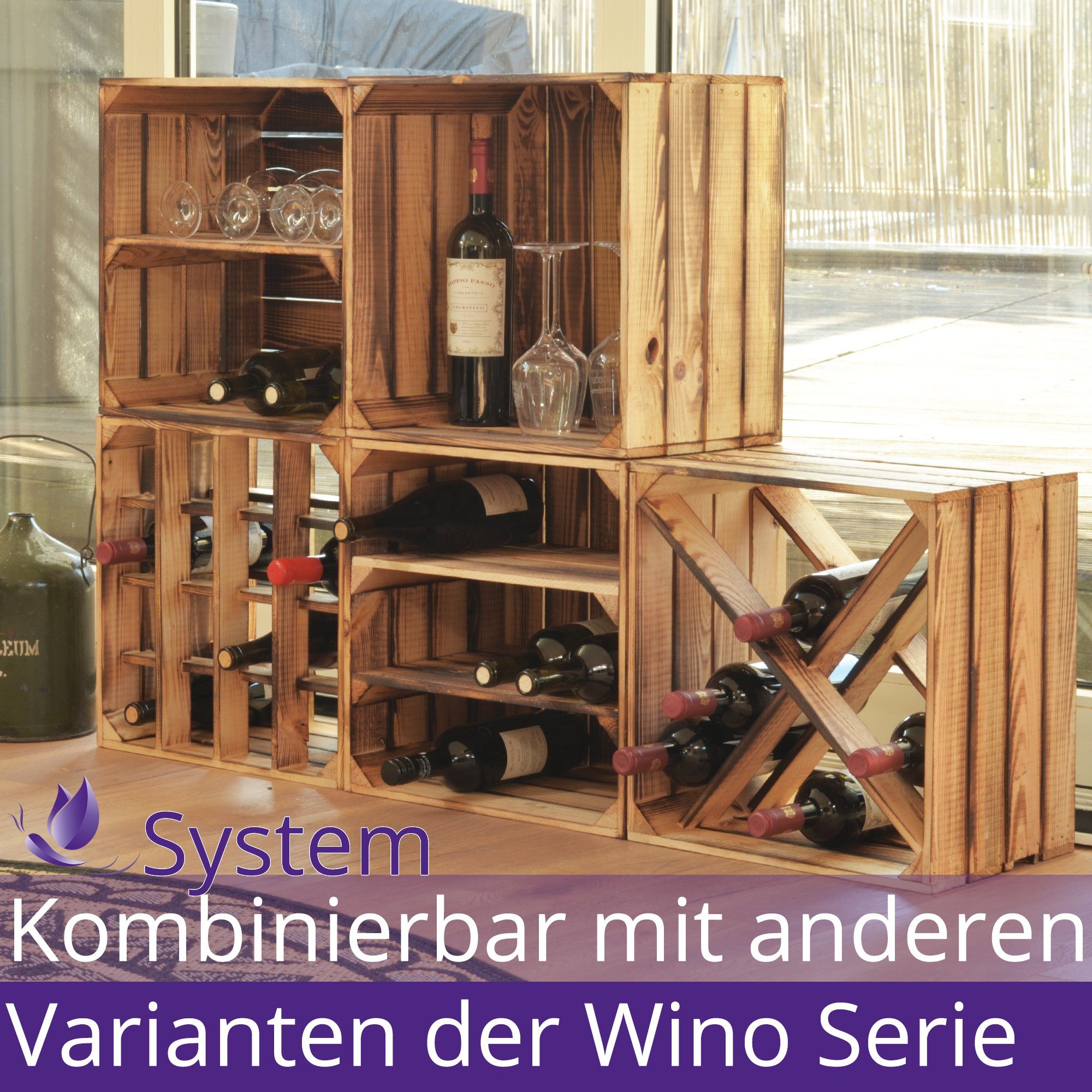 CHICCIE Weinregal Wino Flaschenregal aus Holz Geflammt, 1-tlg.