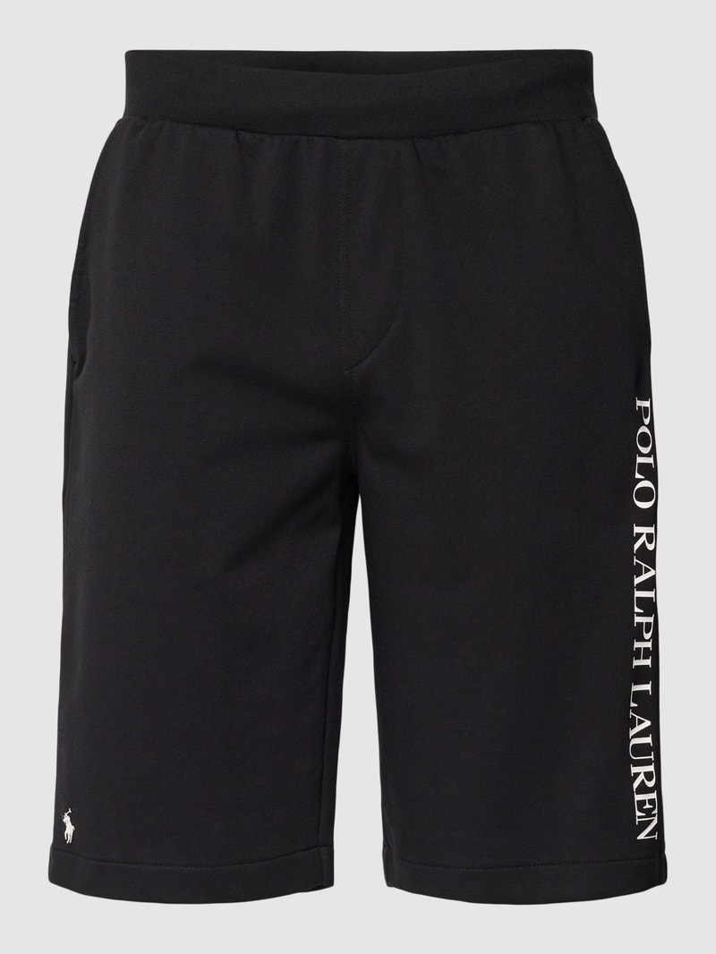 Slim Fit Sweatshorts mit Label-Print Modell 'LOOPBACK' in schwarz