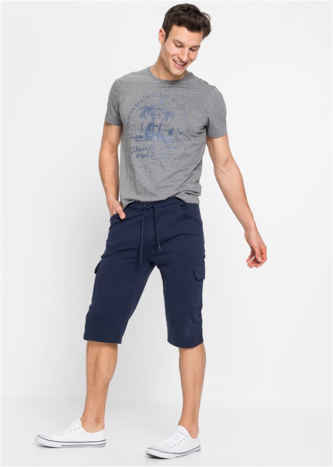 Long-Sweat-Bermuda mit Cargotaschen, Regular Fit