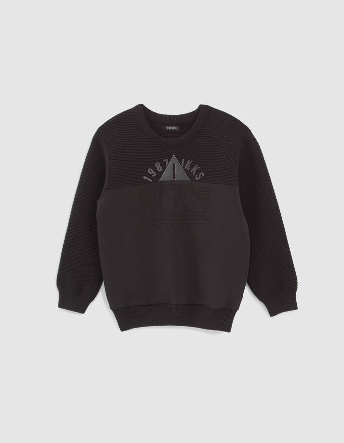 Pull noir bi-matière visuel embossé garçon