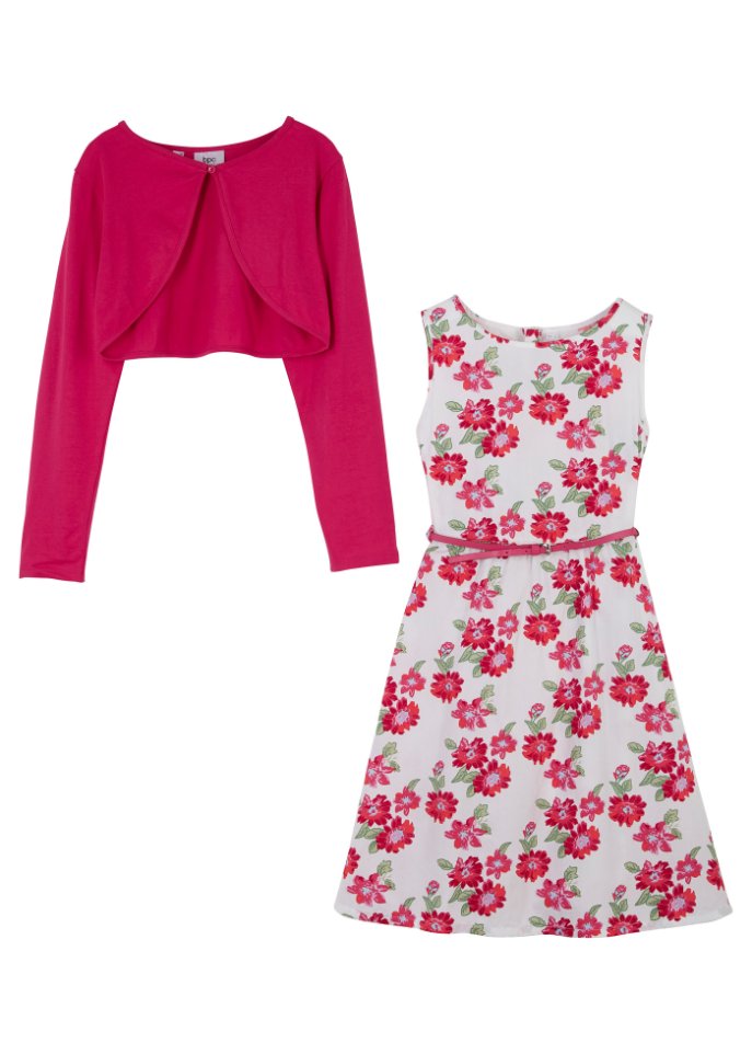 Mädchen Kleid + Gürtel + Bolero (3-tlg. Set)