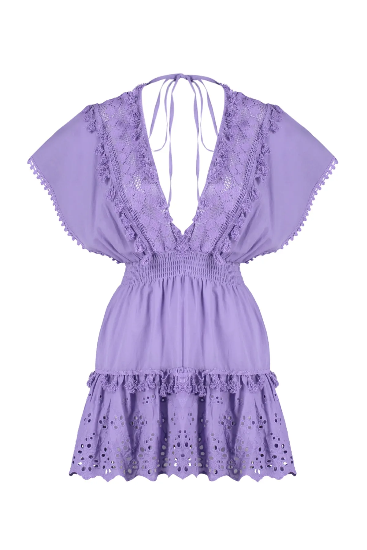 Trendyol Collection  Lila Mini-Strandkleid aus 100 % Baumwolle mit gewebter Stickerei und detailliertem Detail TBESS21EL1248
