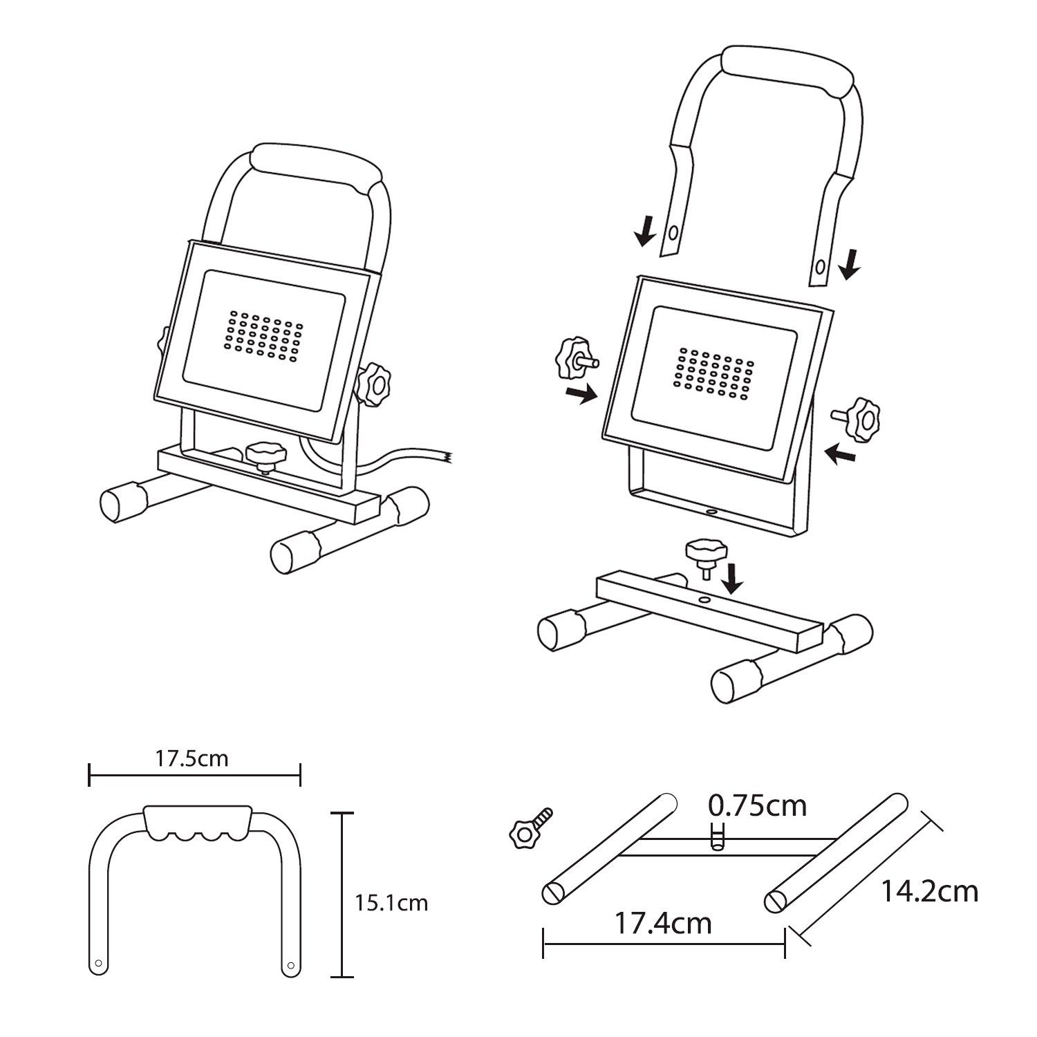 Maclean Baustrahler, LED Baustrahler 50W mit Bodenarbeitsstativ