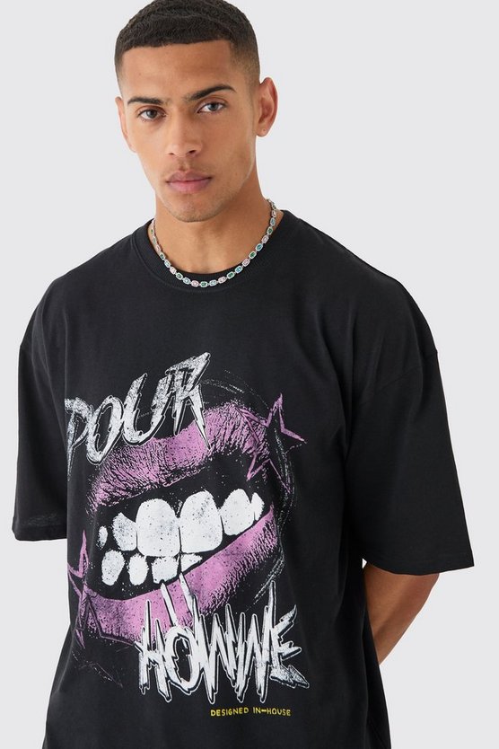 Tall schwarzes T-Shirt mit Pour Homme Lippen Print