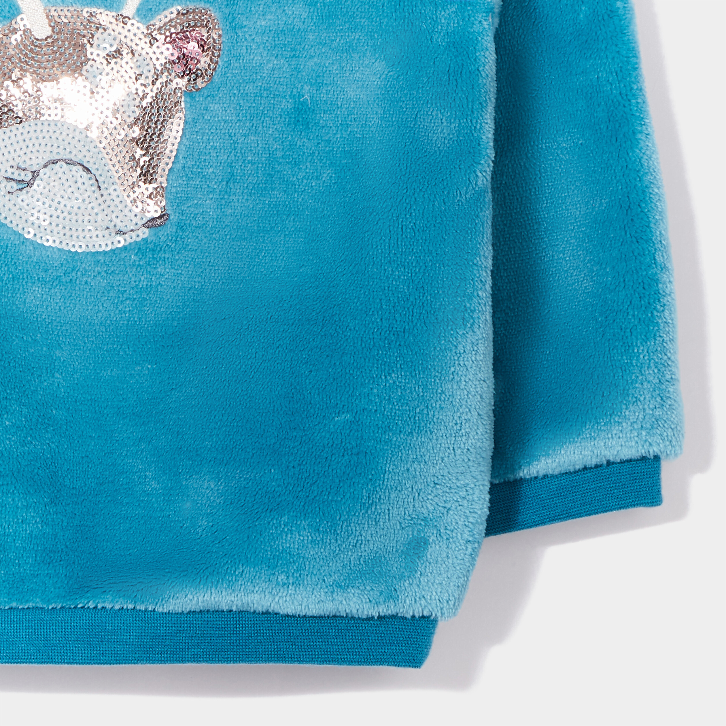 Sweat velours boutonné à sequins vert turquoise bébé fille | La Halle