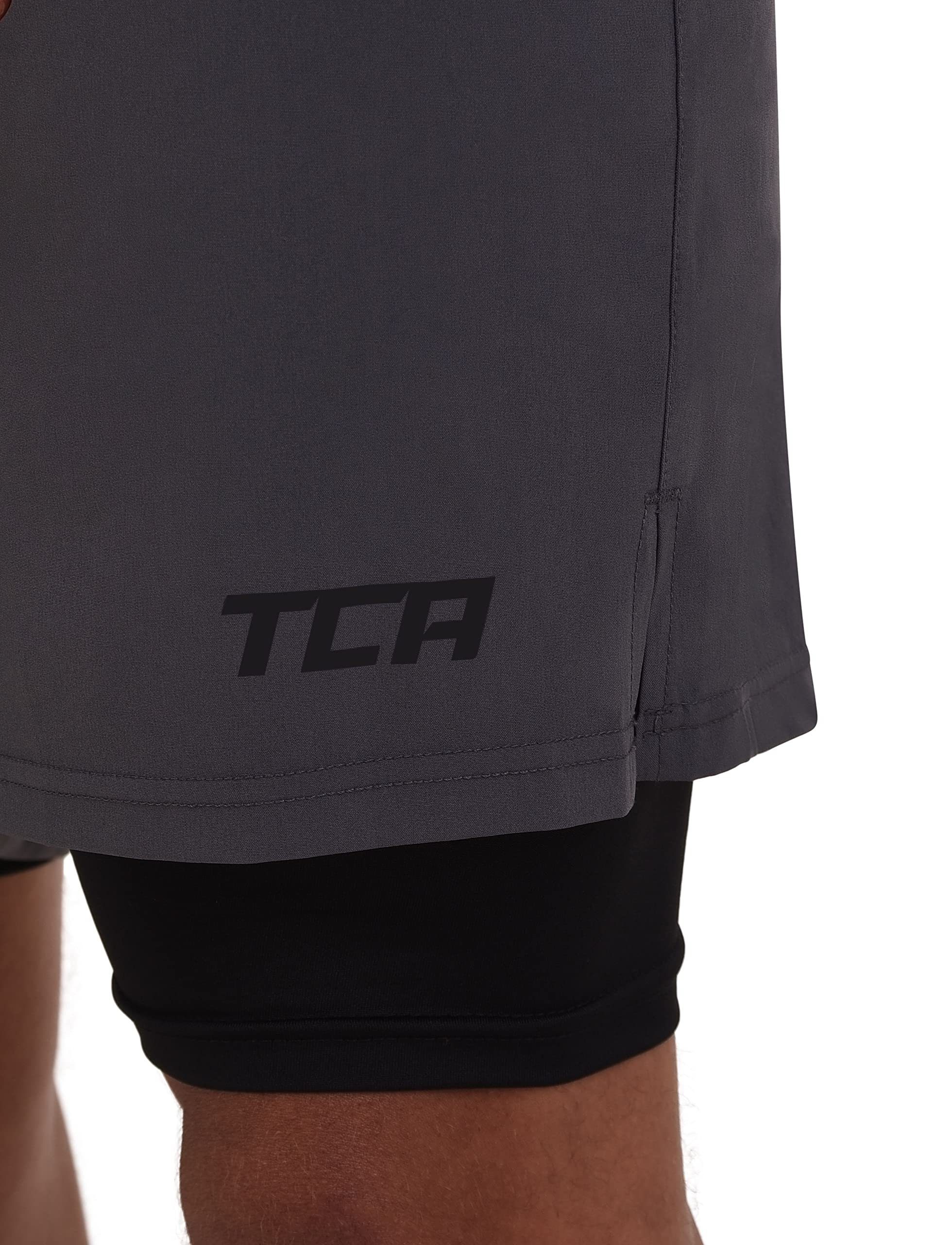 TCA Trainingsshorts TCA Herren 2-in-1 Laufhose - Grau (2X RV-Tasche)