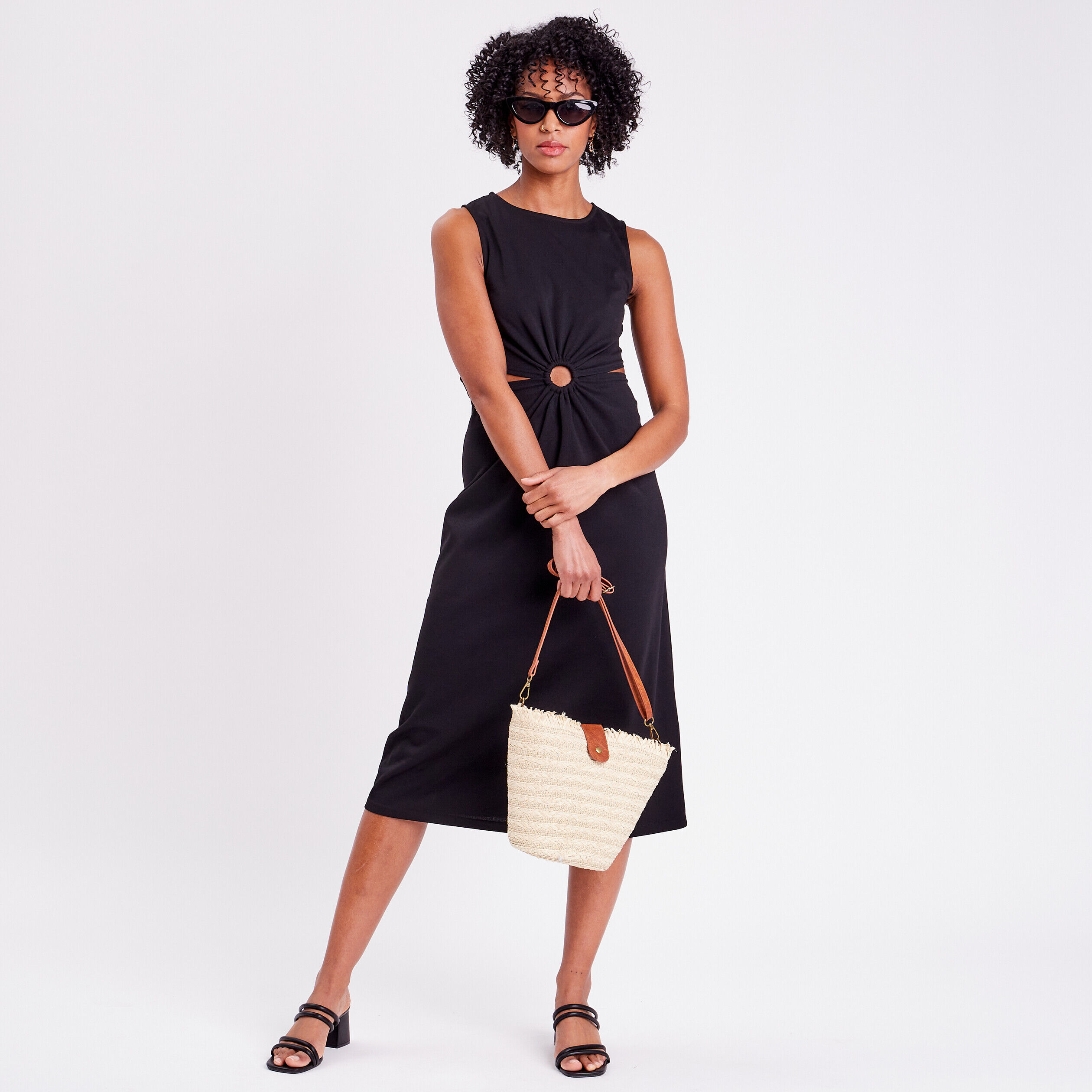 Robe longue droite ouvertures noir femme | Cache Cache