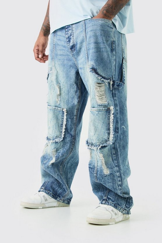 Plus lockere Cargo-Jeans mit Rissen