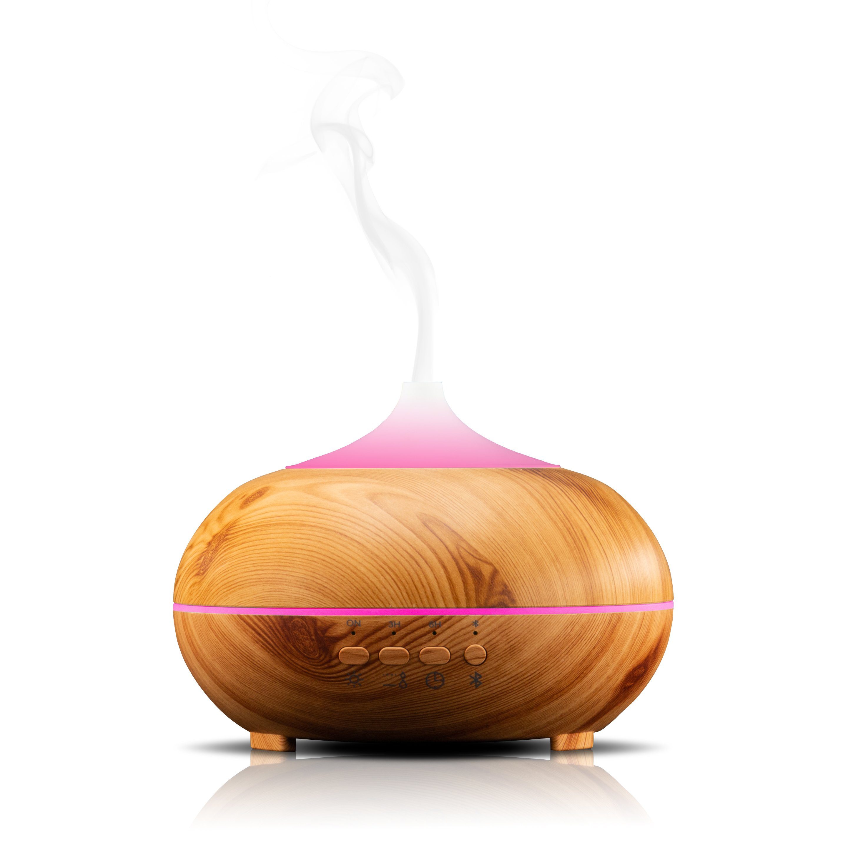Hyrican Luftbefeuchter DT1818M Aroma-Bluetooth Luftbefeuchter, 300 ml, 7 LED-Farben, 0,3 l Wassertank, Diffuser/Diffusor, Holzoptik, integrierter Bluetooth-Lautsprecher